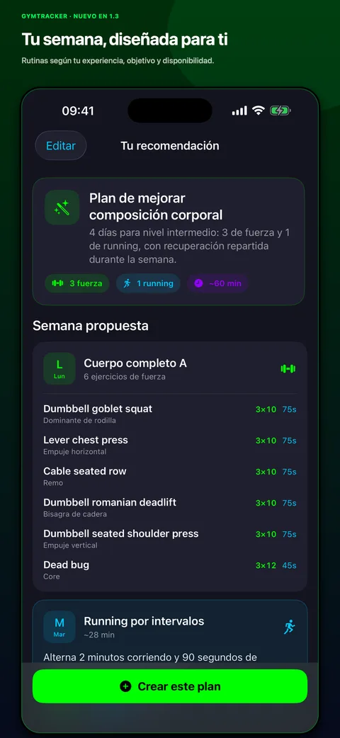 Creador de planes personalizados de GymTracker