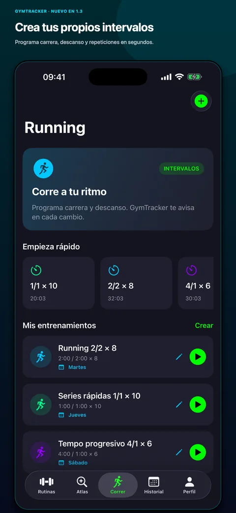Modo running por intervalos de GymTracker