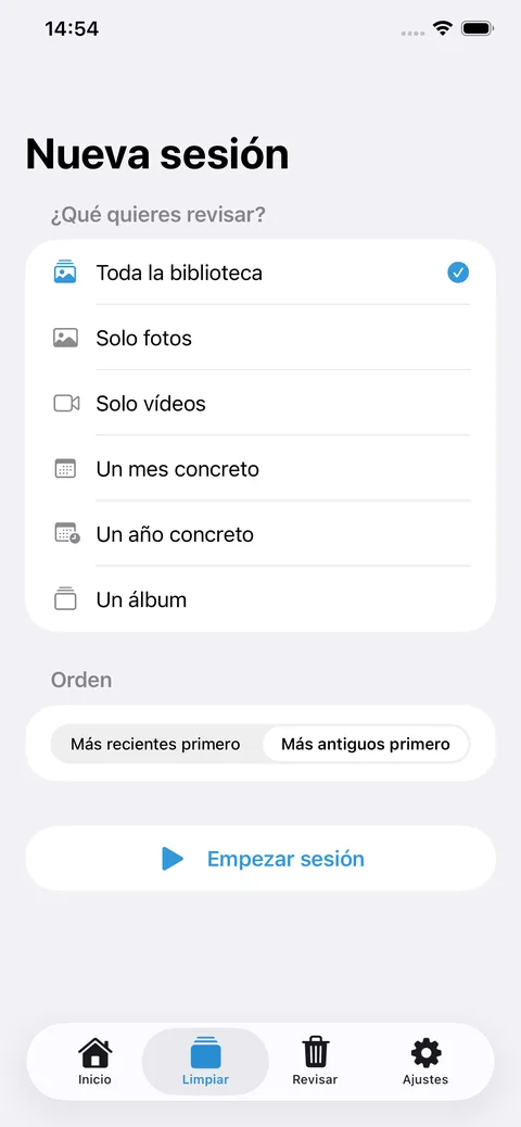 SwipeClean photo library cleaning setup