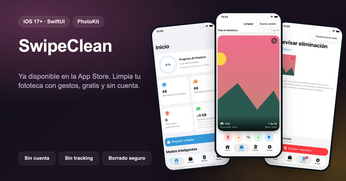 Imagen principal de SwipeClean GHV: Fotos ya esta disponible en la App Store